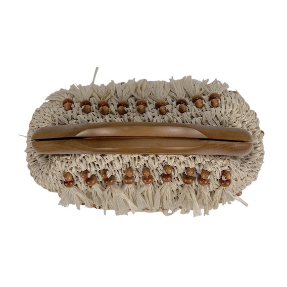 Vintage Handmade Japanese Raffia with Wooden Handle & Beaded detailing Bag Purse - Picture 3 of 10